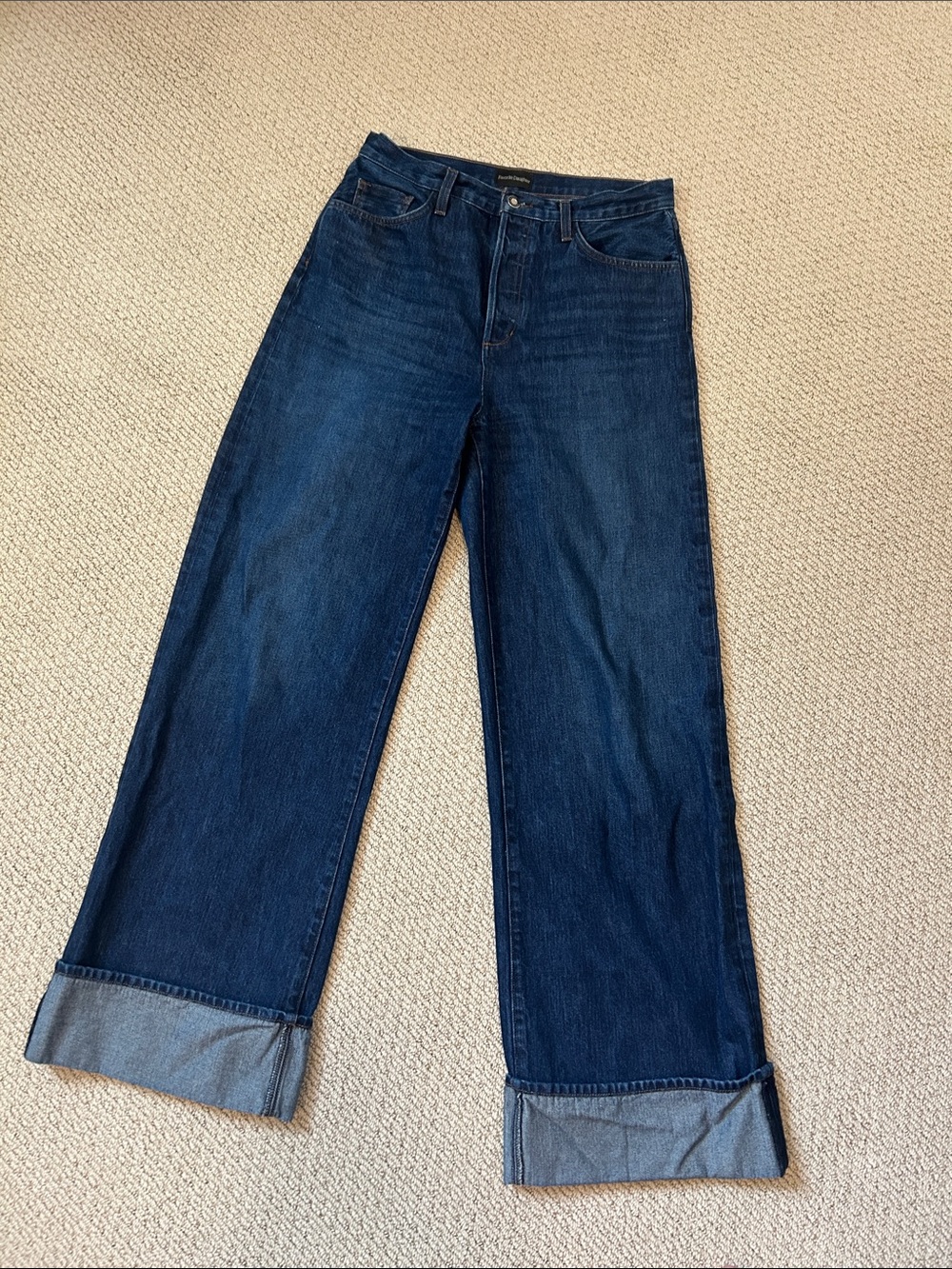Favorite Daughter The Masha Dark Blue Wide-Leg Jeans with Cuffed Hem 28